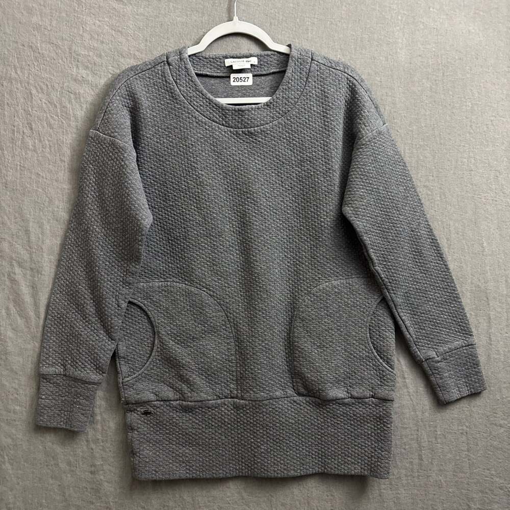 Lacoste Women's Size 38 Gray Cotton Textured Long Sleeve Pocket Sweater